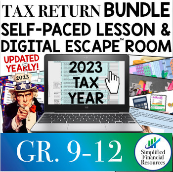 Preview of Filing 1040 Tax Return Digital Escape Room Activity Year 2023 Bundle