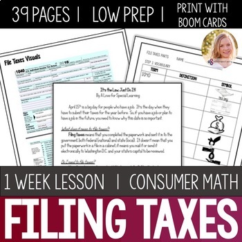 Preview of File Taxes Lesson Unit Consumer Math Life Skills Special Education