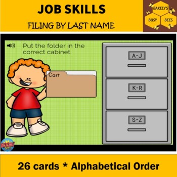 Preview of Filing by Last Name- ABC Order- Job Skills- Audio- BOOM cards