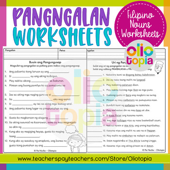 filipino nouns pangngalan worksheets by oliotopia tpt