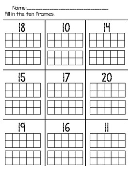 Fill In Ten Frames 10 to 20 by Josh Tubbs | Teachers Pay Teachers