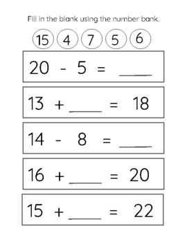 Preview of Fill In The Blank Addition and Subtraction 10-25