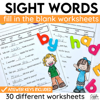 Preview of First Grade Fill in the Blank Sight Word Sentences Word Bank Worksheets 