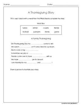 Preview of Fill-In-The Blank Thanksgiving Story - Reading/Writing - Grades 1-2