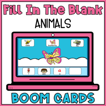 Preview of Fill In the Blank Sentence Building Boom Cards Animals Special Education