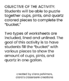 Fill My Bucket Math Activity/Game (pints, cups, quarts)