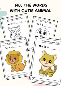 Preview of Fill The Words With Cutie Animals Worksheet Bundle - Nouns,Animls,