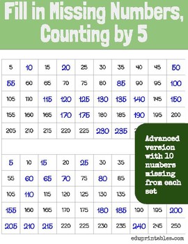 Fill in Missing Numbers Up to 100, Counting by 5, Advanced Version