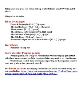 Preview of Fill in Notes Geography Southwest Asia and North Africa