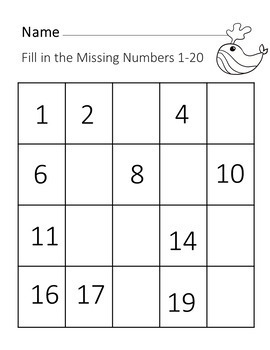 Fill in The Missing Number 1-20 & Worksheets for Kindergarten-Free-