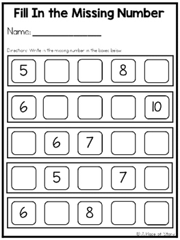 fill in the missing numbers 1 10 by a place of story tpt