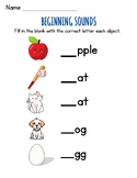 Fill in the Blank Beginning Sounds Worksheet: Early Phonog