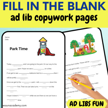 Preview of Fill in the Blank Copywork Pages (Ad Libs Parts of Speech Practice Pages)