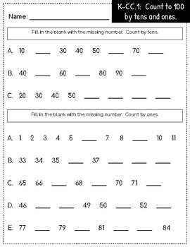 Preview of Fill in the Blank:  Counting by tens and ones to 100