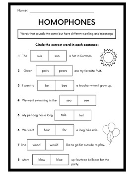 Preview of Fill in the Blank: Homophones