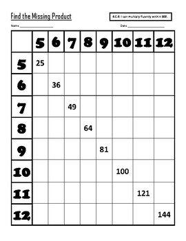 Fill in the Blank Multiplication Table (Facts 5 through 12) | TpT