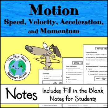 Preview of Motion Notes - Speed, Velocity, Acceleration, and Momentum