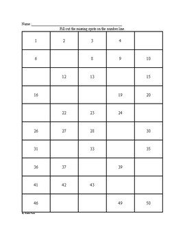 Fill in the Blank Number Line 1-50 (Forward) by Riddle Prints | TPT