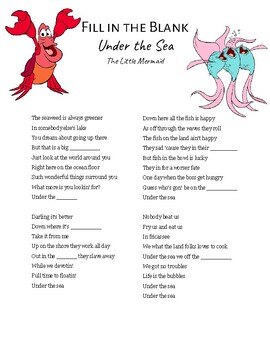 Preview of Fill in the Blank - Under the Sea, The little Mermaid