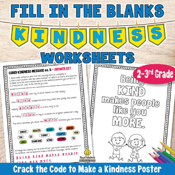Preview of Fill in the Blanks Sentence Completion - KINDNESS Quotes & Worksheets 2nd & 3rd