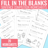 Fill in the Blanks Sentence Completion Worksheets - Readin