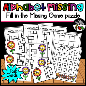 Preview of Alphabet Fill in the Missing Game | puzzle | Task Cards | Activity Chart A-Z