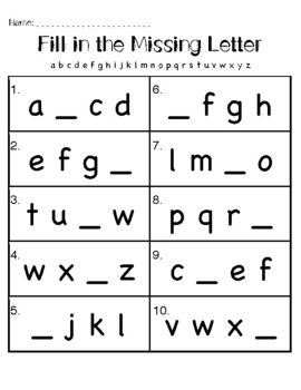Fill in the Missing Lowercase Letter- Alphabetical Order & Letter Writing