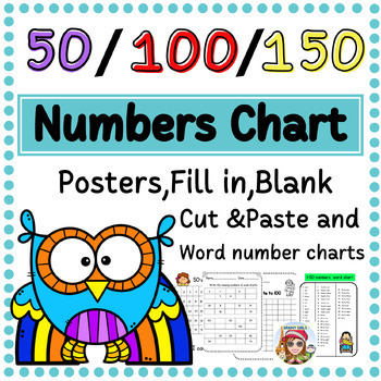 Preview of Fill in the Missing Number| 50's ,100's ,150's Chart | Cut and Paste worksheet