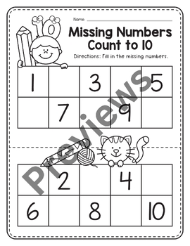 Preview of Fill in the Missing Number Worksheets / kindergarten fill in the missing number