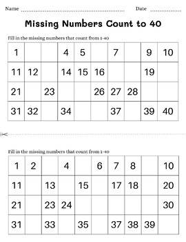Fill in the Missing Numbers 1-120 Worksheets for Kindergarten-2rd Grades