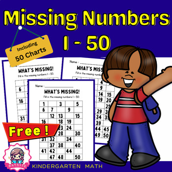 Preview of Fill in the Missing Numbers 1-50 worksheets With  50 Chart  Kindergarten Math