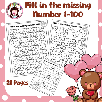 Preview of Fill in the Missing Numbers 1 to 100 worksheet - fill in the blank heart.