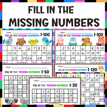 Preview of Fill in the Missing Numbers |100 Chart&120 Chart|30 Chart 50 Chart| morning work