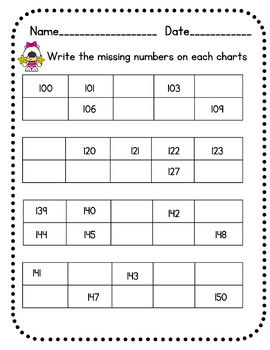 Fill in the Missing Numbers | 150's Chart Worksheets |Write to 150