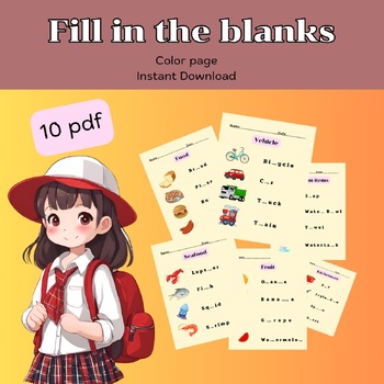 Preview of Fill in the blanks , preschool vocabulary, homeschool workbook,worksheet