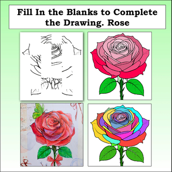 Preview of Fill in the blanks to complete the drawing. Shapes/Proportions/Rose/Valentines