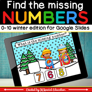 Preview of Fill in the missing number activity for Google Slides with numbers 1-10 winter