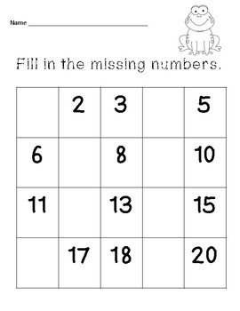 Fill in the missing numbers 1-20 by BrighterThoughts | TpT