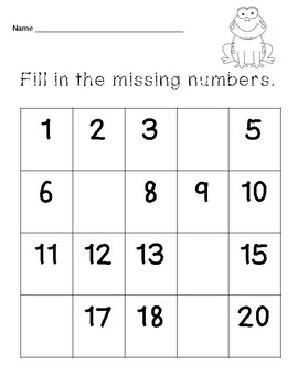 Preview of Fill in the missing numbers 1-20