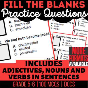 Preview of Fill the Blanks Google Docs Worksheets | Nouns Verbs Adjectives in Sentences