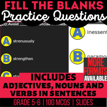 Preview of Fill the Blanks Google Slides Nouns Verbs Adjectives in Sentences 5th-6th Grade