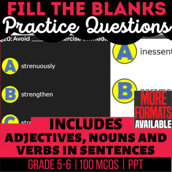 Preview of Fill the Blanks PowerPoints | Nouns Verbs Adjectives | Vocabulary 5th-6th Grade