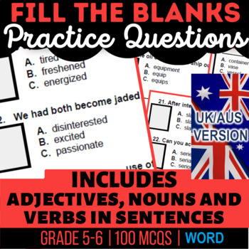 Preview of Fill the Blanks Workbook: Nouns, Verbs, Adjectives in Sentences UK/AUS English