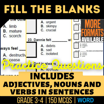 Preview of Fill the Blanks Worksheets: Nouns, Verbs, Adjectives in Sentences (Word)