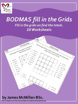 Preview of Fill the Grids BODMAS BIDMAS (Order of operations)