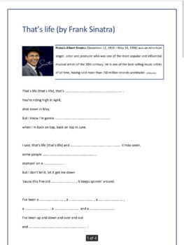 Preview of Fill the gaps - Frank Sinatra's "That's life" Lyrics (Printable with answers)