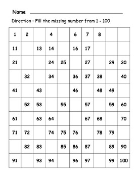 Fill the missing number 1-100 and challenging blank chart. by CRAFT N CUTE