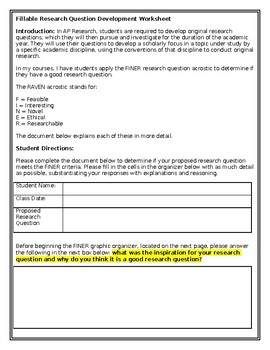 developing a research question worksheet middle school