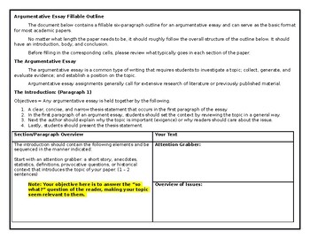 Preview of Fillable Argumentative Essay Outline