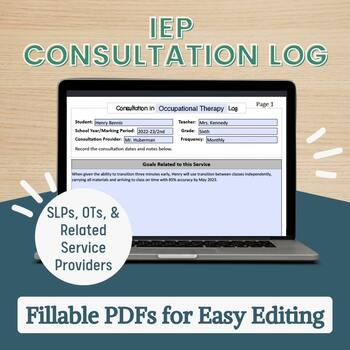 Preview of Collaboration & Consultation IEP Service Logs- Speech, OT, & SPED- Fillable PDFs